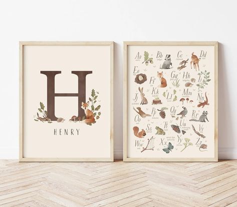 Woodland Nursery Print Woodland Nursery Woodland Initial - Etsy Woodland Critters Nursery, Vintage Woodland Nursery, Woodland Creatures Nursery, Baby Boy Nursery Woodland, Woodland Alphabet, Framed Initials, Peter Rabbit Nursery, Nursery Woodland, Woodland Nursery Art