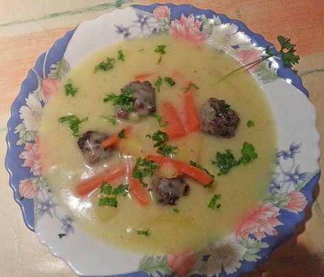 German Kohlrabi Soup with Meatballs Best Fried Potatoes, Kohlrabi Soup, Vegetable Meatballs, Soup With Meatballs, Surimi Recipes, Kohlrabi Recipes, Meatball Stew, Food Authentic, White Sauce Recipes