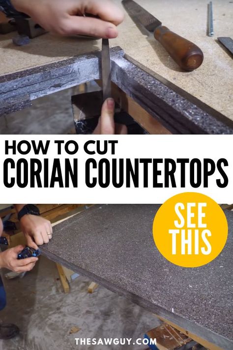 Corian is a solid surface material produced by Dupont. If you're an experienced DIY-er and you want to save on professional installation costs, check out our guide on how to cut corian countertops after the jump.  #thesawguy #DIYhome #DIYcountertop #kitchencountertop #howtocutcoriancountertop #homeprojects #DIYtips Modern Home Renovation, Counter Top Edges, Corian Countertops, Property Renovation, Just A Friend, Things To Keep In Mind, Marble Backsplash, Shop Layout, Diy And Home Improvement