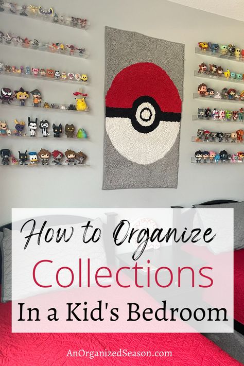 Do you have a kid (or kids) that likes to collect stuff? If so, I'm sharing my best tips to organize collections in a kid's bedroom! via @anorganizedseason Boys Room Organization, Boys Bedroom Organization, Drawers On Wheels, Small Kids Bedroom, Kids Candy, Organization Inspiration, Trash Bag, Boy Bedroom, Organization Kids