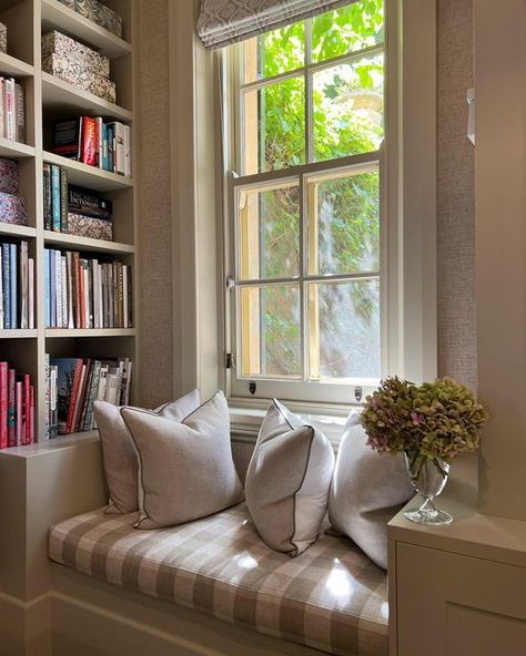 Bay Window Cushion, Bay Window Seat, English Cottage Decor, Book Cases, Window Seats, Deep Seat Cushions, Office Seating, Window Room, Craft Room Office