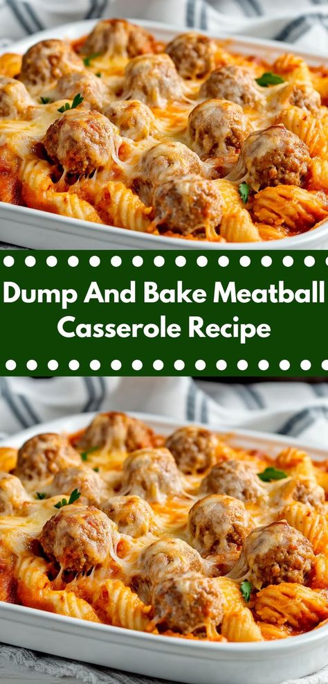 Searching for a hassle-free dinner? This Dump And Bake Meatball Casserole is an ideal choice, combining juicy meatballs and hearty pasta in a single dish, making it a favorite among easy casserole recipes for family gatherings. Dump And Make Meatball Casserole, Baked Pasta Meatballs, Casseroles With Meatballs, Quick Dinner Casserole Recipes, Meatball Subs Casserole, Meatballs And Macaroni, Easy Dinner Recipes With Meatballs, Dump N Bake Dinner, Pasta And Meatball Bake