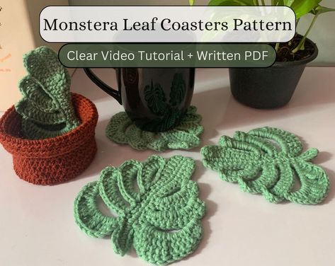 Leaf Coasters, Crochet Succulent, Coasters Crochet, Beau Crochet, Crochet Coasters Free Pattern, Gifts Crochet, Crochet Leaf Patterns, Crocheting Patterns, Confection Au Crochet