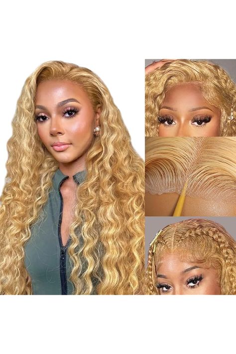 Honey Blonde Curly Lace Wig Human Hair 28 inch 13x4 HD Glueless Lace Front Honey Blonde Deep Wave Curly Wear and Go Glueless Wigs Human Hair Pre Plucked Pre Cut 180% Density #27 Colored for Women Honey Blonde Deep Wave, Blonde Deep Wave, Curly Lace Wig, Glueless Wigs, Curly Lace Front Wigs, Wig Human Hair, Wigs Human Hair, Honey Blonde, Deep Wave