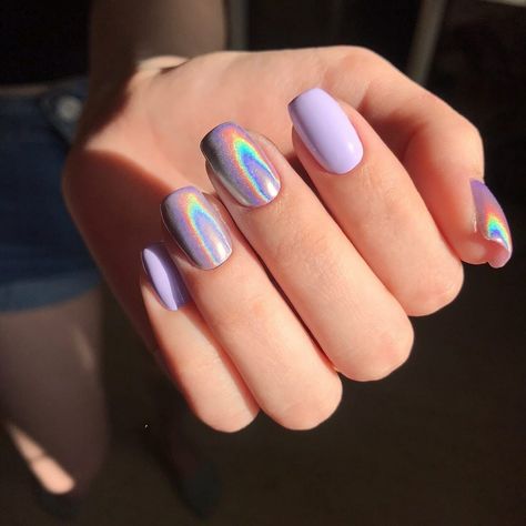 Pastel Iridescent Nails, Purple Iridescent Nails, Material Gworl, Ideas Uñas, Pastel Nails Designs, Easter Nail, Dip Nails, Nail Style, Cat Eye Nails