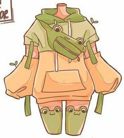 Cute Frog Outfits Drawing, Art Drawings Outfits, Frog Outfit Drawing, Cute Drawing Outfits, Drawing Reference Outfits, Cartoon Outfits Drawing, Cute Outfits Art, Cute Outfit Drawings, Drawing Ideas Clothes