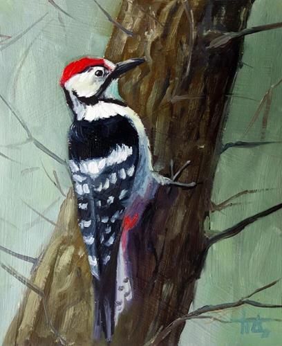 Easy Bird Painting Acrylics, Woodpecker Painting, Woodpecker Art, Winter Bird, Bird Painting, Daily Paintworks, Nature Paintings, Birds Painting, Fine Art Gallery