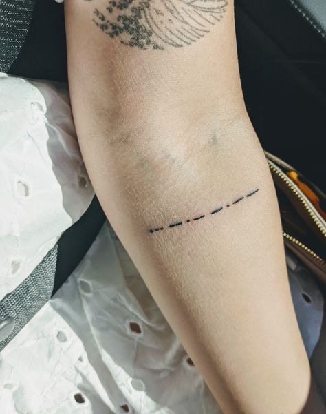 Interstellar "STAY" morse code tattoo Stay Morse Code Tattoo, The National Tattoo, Interstellar Tattoo Ideas, Stay Morse Code, Inception Tattoo, Interstellar Stay, Area Code Tattoos, Stay Tattoo, Interstellar Tattoo