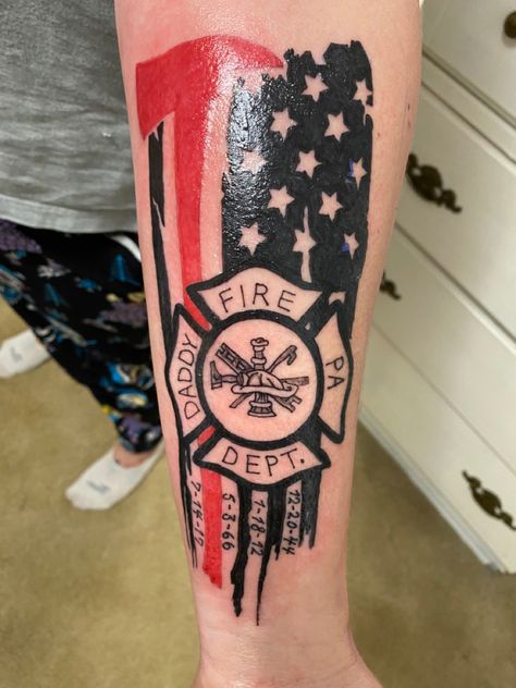 Woman Firefighter Tattoo, Tattoo Ideas Firefighter, Fire Fighter Tattoos Female, Tattoos For Firefighters, Fire Dept Tattoos, Tattoo Ideas For Firefighters, Firefighter Tattoo Ideas For Men, Firefighting Tattoos, Firefighter Tattoo Ideas