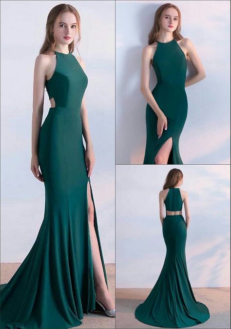 Evening Fashion, Gown Fashion, Gold Prom Dresses, Stunning Prom Dresses, Gown Prom, Grad Dresses, Art Dress, Green Satin, Evening Dresses Long