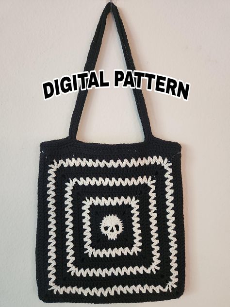 Sewing Squares, Crochet Craft Fair, Spooky Basket, Skull Tote Bag, Crochet Skull, Basket Gift, Tote Bag Pattern, Crochet Bag Pattern, Crochet Hook