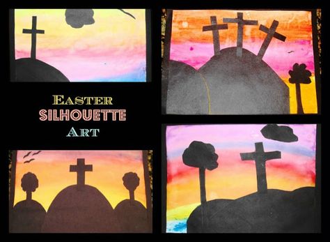 Teaching with TLC: Easter Silhouette Art Christian Easter Art, Easter Silhouette, Easter Homeschool, Fun Easter Activities, Easter Religious Crafts, Catholic Easter, Easter Art Project, Easter Arts And Crafts, Art Assignments