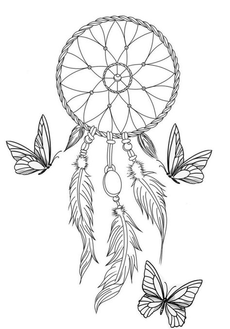 Easy Dream Catcher Tattoo, Dream Catcher Tattoo Outline, Dreamcatcher Butterfly Tattoo, Western Dream Catcher Tattoo, Dreamcatcher Tattoo Stencil, Easy Thigh Tattoos For Beginners, Dream Catcher Tattoo Stencil, Dreamcatcher Drawing Unique, Simple Dream Catcher Drawing