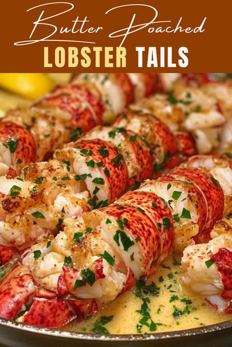 Butter Poached Lobster Tails Cowboy Butter Lobster, Butter Poached Lobster Tails, Butter Lobster Tail Recipe, Grilled Lobster Tails With Herb Butter, Rock Lobster Tail Recipe, Poached Lobster Tail Recipe, How To Make Lobster Tails, Frozen Lobster Tail Recipe, Lobster Tails Recipes