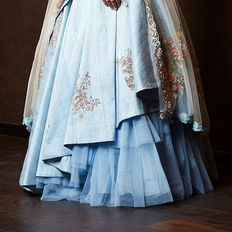 SB pale blue  pure zardosi handcrafted designer gown. To order whatsapp us on  91-9511613559 Designer Gown, Bridal Lehengas, Lehenga Designs, Designer Gowns, Kurti Designs, Pale Blue, Lehenga, Kimono Top, Victorian Dress