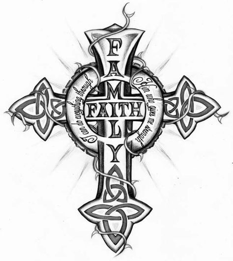 Faith family Faith And Family Tattoo, Family First Tattoo Designs, Faith Cross Tattoos, Faith Tattoo Designs, Cross Shoulder Tattoos, Cross Tattoo Meaning, Faith Tattoos, Unique Cross Tattoos, Family First Tattoo