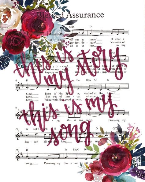 Blessed Assurance Hymn, Hymnal Crafts, Sheet Music Crafts, Hymn Art, Blessed Assurance, Scripture Decor, Inspirational Rocks, Music Crafts, Faith Christian