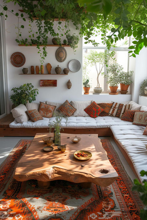 40 Beautiful Boho Living Room Ideas to Transform Your Home Boho Garden Room Ideas, Bohemian House Interior, Buddhist Home Decor, Boho Interior Design Living Room, Boho Sitting Room, Relaxing Living Rooms, Corner Living Room Ideas, Boho Houses, Boho Small Living Room