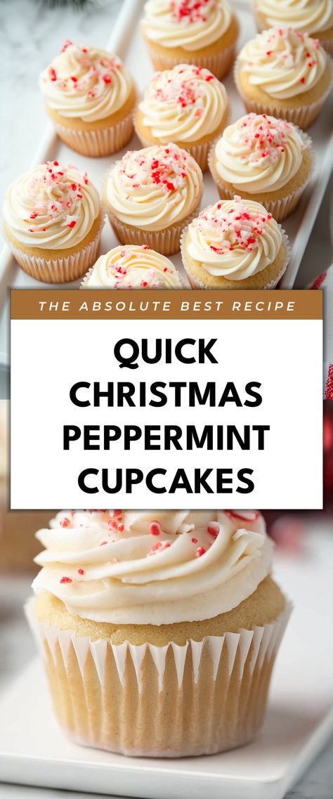 Image for Quick Christmas Peppermint Cupcakes Christmas Peppermint Desserts, Simple Christmas Cupcakes, Mini Christmas Cupcakes, Dessert Night, Easy Christmas Cupcakes, Peppermint Cupcakes, Peppermint Dessert, Cupcake Christmas, Peppermint Cake