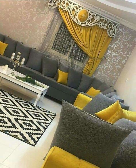 Yellow & grey Living Room Decor Grey Couch, Grey And Yellow Living Room, Living Room Decor Gray, Living Room Decor Curtains, Yellow Living Room, Living Room Color Schemes, Small Living Room Decor, Living Room Decor Cozy, Yellow Grey