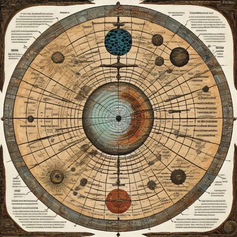 diagram of the solar system, antediluvian occult cosmology, hollow earth infographic, vernadskys noosphere, fantasy cartography, medieval globe, fantasy maps, occult abiogenesis, the multiverse, astrolabe, alchemical diagram, steampunk blueprint, orrery, mythological map, hyperborea Fantasy Solar System, Earth Infographic, Solar System Map, Fantasy Cartography, Hollow Earth, Blue Stockings, Solar System Planets, Fantasy Maps, Medieval Period