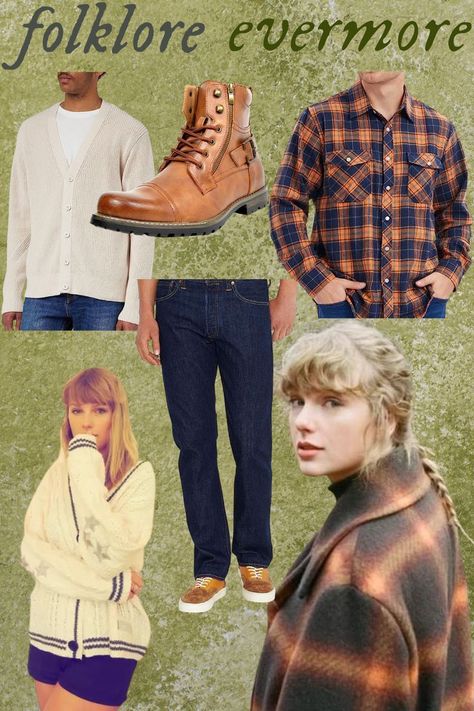 Autumnal checked flannel and Cardigan - Men's outfit idea for Taylor Swift Folklore and Evermore Era Concert Outfit Men, Dad Outfits, Fits For Guys, Taylor Swift Costume, Eras Outfits, Folklore Fashion, Taylor Swift Dress, Party Outfit Men, Harry Styles Outfit