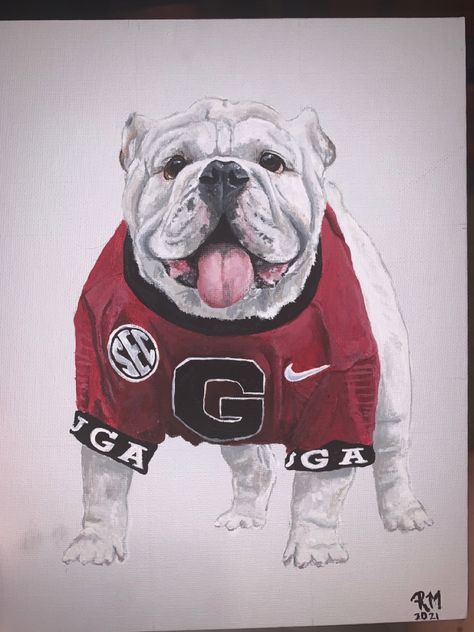 Uga Bulldog Drawing, Cute Uga Wallpaper, Georgia Bulldogs Drawings, Georgia Bulldogs Painting, Georgia Bulldog Painting, Dawgs Football, Georgia Bulldog Mascot, Bulldog Drawing, Cement Statues