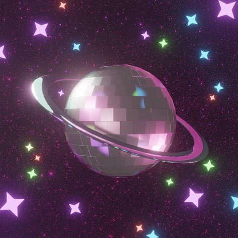 Saturn Disco Ball, Space Saturn, Free Illustration, Space Theme, Landscape Canvas, Disco Ball, Mosaic Crafts, Painting Kits, Craft Activities