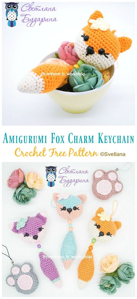 Crochet Fox Keychain Pattern Free, Amigurumi Keychain Free Pattern English, Crochet Key Ring Patterns, Amigurumi Cat Keychain Free Pattern, Crochet Fox Keychain, Crochet Keychain Amigurumi, Crochet Keychain Pattern Free Key Rings, Fox Amigurumi Free Pattern, Keychain Crochet Free Pattern