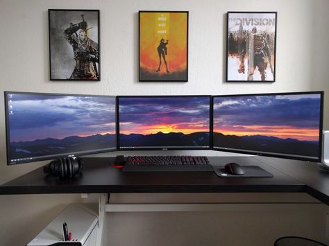 It’s not often I see triple monitor setups that actually look sharp—I mean really sharp—and this one fits the bill. Over at the battlestations subreddit, Evexium shares this workspace, packed with three displays mounted to the wall, and great cable management. Office Setup With Multiple Monitors, Multiple Monitors Setup, Three Monitor Desk Setup, 3 Monitor Desk Setup, Desk Multiple Monitors, 3 Monitor Setup, Triple Monitor Setup, Pc Gaming Setup 3 Monitors, Pc Gaming Setup Triple Monitor