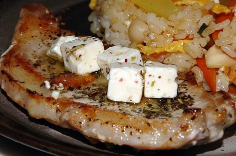 Pork Chop and Feta Skillet | Allrecipes Leftover Pork Roast, Staple Foods, Honey Garlic Pork Chops, Pork Skewers, Pineapple Pork, Pulled Pork Leftovers, Pork Fried Rice, Mediterranean Meals, Glazed Pork Chops