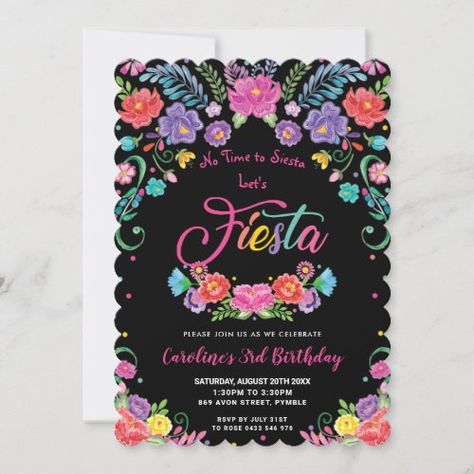 $3.10 | Mexican Floral Flowers Fiesta Birthday Party #chic, cinco the mayo, floral folklore party, elegant, spanish mexicana flowers, colorful garden high tea party, mexican fiesta birthday party invite, no time to siesta, cumpleaños, purple pink red turquoise yellow Birthday Party Women, Mexican Fiesta Birthday Party, 25th Birthday Parties, 100th Birthday Party, Floral Birthday Invitations, Fiesta Birthday Party, Mexican Party Theme, Fiesta Theme, Woman Birthday Party