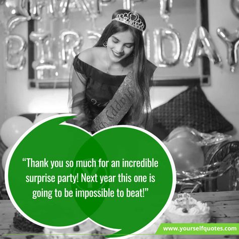 Thank You Messages for Birthday Surprise are filled with lots of love and excitement as the name itself says Surprise! When someone surprises you with... , Exciting Thank You Messages for Birthday Surprises for Loved Ones , https://www.yourselfquotes.com/thank-you-messages-for-birthday-surprise/ Birthday Thank You Message, Birthday Surprises For Friends, Messages For Birthday, Surprise Birthday Cake, Surprise Quotes, Birthday Surprises, Prayer Message, Surprise Birthday Gifts, Thank You Quotes