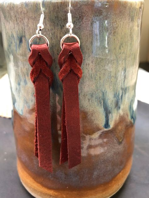 Leather Knot Earrings, Bleed Knot Earrings, Leather Earrings, Hypo Allergenic Earrings, Long Leather Earrings, Sunraes Studios - Etsy Leather Cricut, Leather Beaded Jewelry, Cricut Earrings, How To Make Leather, Leather Earring, Williamsburg Va, Diy Things, Knot Earrings, Sustainable Practices