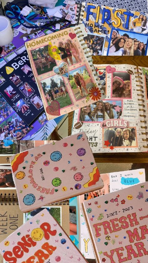 #freshmanyearscrapbook Senior Year Scrapbook Ideas Layout, Senior Year Scrapbook Ideas, Year Scrapbook Ideas, Senior Year Scrapbook, Year Scrapbook, Senior Year Things, Memories Scrapbook, Scrapbook Inspo, Memories Book