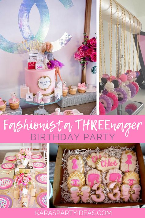 Fashionista THREEnager Birthday Party via KarasPartyIdeas - KarasPartyIdeas.com Threenager Birthday Ideas, Threenager Party Decor, Three-nager Birthday Party Ideas, 3nager Birthday Party Ideas, Threenager Party Favors, Threenager Cake Ideas, Three Year Old Barbie Birthday Party, Threenage Dream Party Ideas, Three-nager Birthday Party