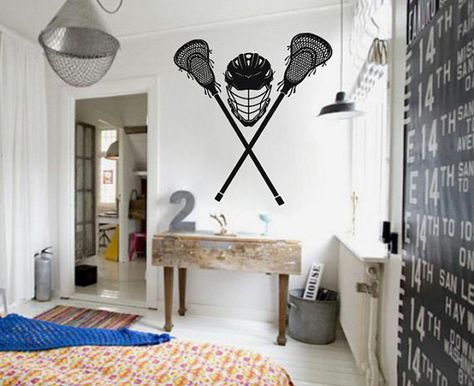 kik872Wall Decal Sticker lacrosse game athlete by ArtWallStickers Lacrosse Bedroom Ideas, Lacrosse Bedroom, Lacrosse Room, Lacrosse Helmet, Sport Room, Wall Stickers Sports, Star Wars Wall Decal, Lounge Rooms, Girls Wall Stickers