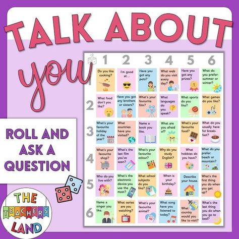 Speaking board game with questions for the first day of class so that students get to know each other. Game To Get To Know Each Other, Games To Know Each Other, Speaking Board Game, English Activity, Speaking Games, Hello Teacher, Esl Activities, First Day Of Class, Basic English