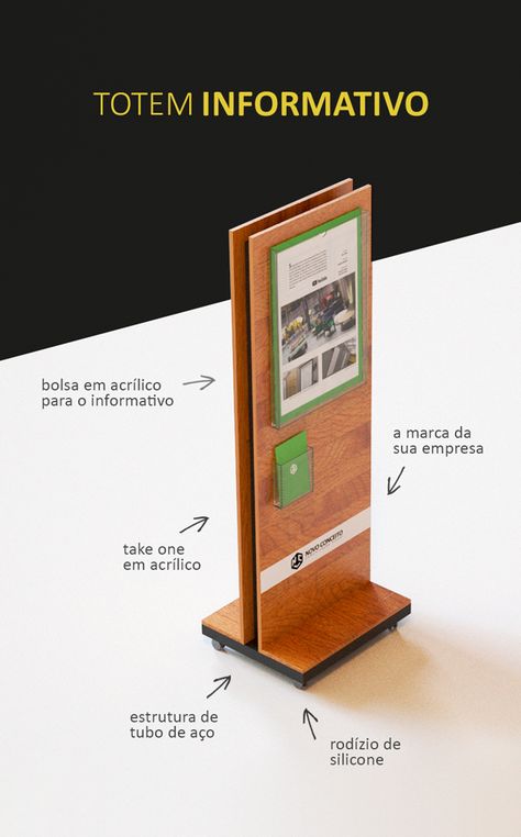 Totem Informativo | Comunicação Visual | Sinalização | Impressão digital Totem Design, Park Signage, Church Interior Design, Information Board, Museum Exhibition Design, Interior Signs, Architecture Model House, Church Interior, Sign Holder