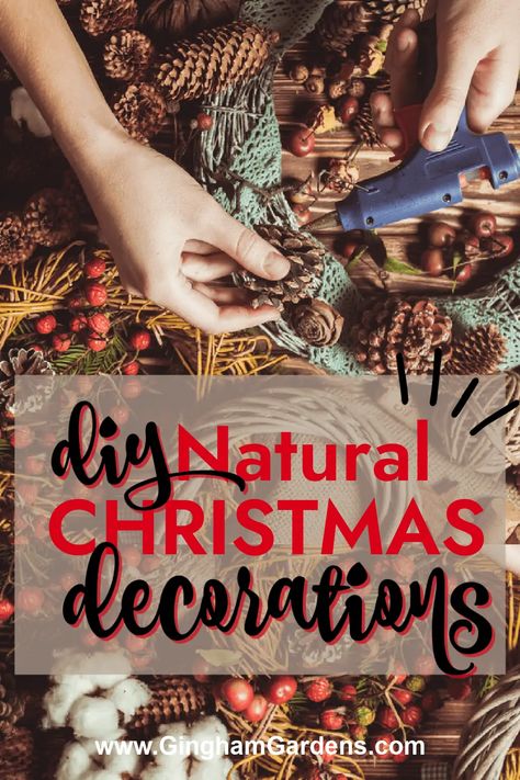 DIY Natural Christmas Decorations - Gingham Gardens Diy Natural Christmas Decorations, Natural Christmas Tree Decorations, Eucalyptus Diy, Natural Christmas Decorations, Decorating With Antlers, Natural Christmas Ornaments, Natural Christmas Wreaths, Natural Christmas Tree, Nature Christmas