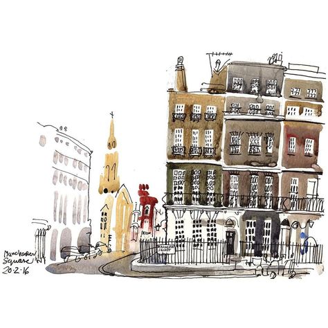 This Saturday, London Urban sketchers head to Manchester Square to draw at the Wallace Collection. Here are some sketchbook drawings from… Urban Sketches, Pen And Wash, Building Illustration, Watercolor Journal, Travel Sketches, Urban Sketchers, Artist House, Landscape Drawings, Illustrated Map