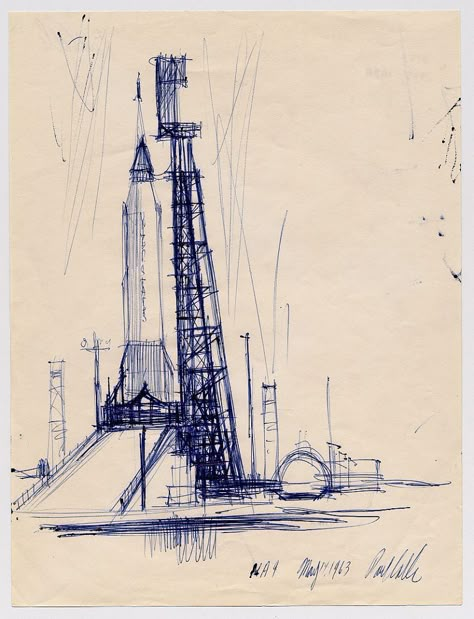 Paul Calle Rocket and Gantry | Smithsonian Institution Space Age Art, Rocket Drawing, Spaceship Drawing, Nasa Art, Space Drawings, Building Drawing, Pen On Paper, Ship Drawing, Planets Art