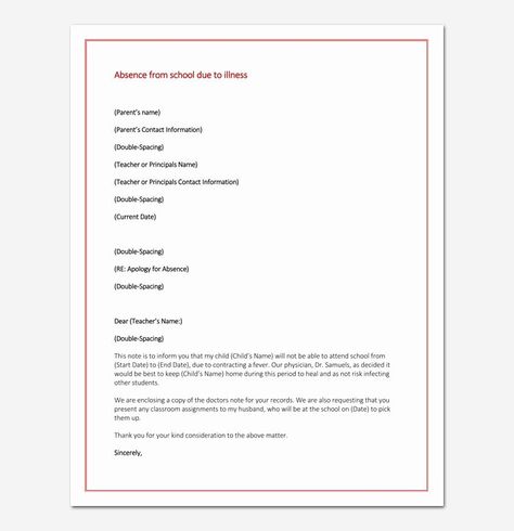 Absent Letter For School, Absent Letter, Excuse Letter, Teacher Letter Of Recommendation, Letter Writing Format, Absent From School, Apology Letter, Printable Letter Templates, Formal Business Letter