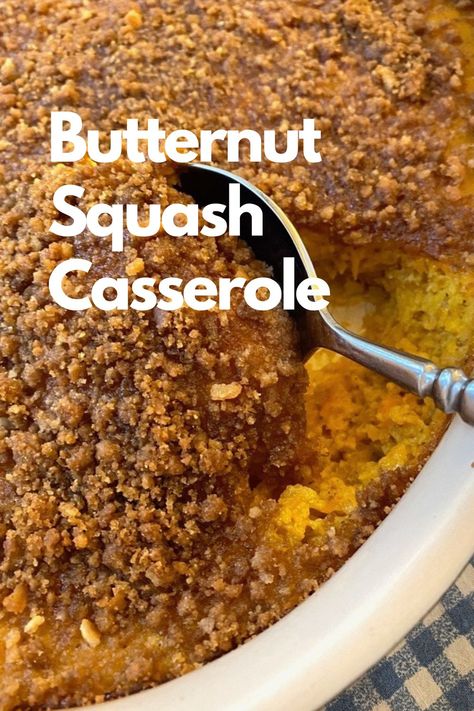 A dish of butternut squash casserole with a spoon. Smashed Butternut Squash, Different Ways To Cook Butternut Squash, Squash Apple Casserole, Butternut Squash Casserole Thanksgiving, Butternut Squash Casserole Sweet, Leftover Butternut Squash Recipes, Butternut Squash Recipes Thanksgiving, Butternut Squash Thanksgiving Recipes, Thanksgiving Butternut Squash Recipes