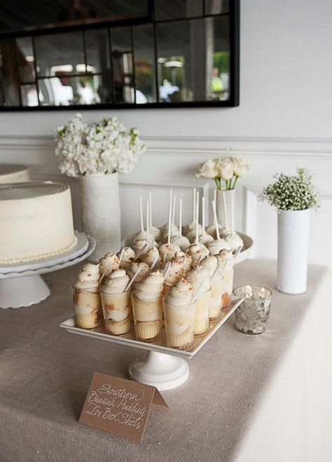 Banana Pudding Display, Beach Wedding Foods, Sunset Restaurant, Southern Banana Pudding, Banana Bread Pudding, Sunset Beach Weddings, Wedding Cake Display, Wedding Display, Restaurant Wedding