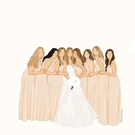 Bachelorette Illustration, Bride Friends Photography, Bridesmaid Cartoon, Bride And Bridesmaid Illustration, Team Bride Logo, Bride Illustration, Cartoon Wedding Invitations, حفل توديع العزوبية, Bridal Art