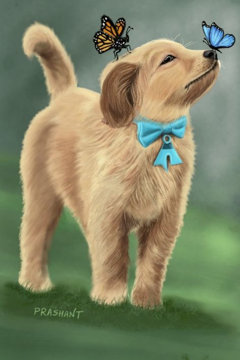 Dog And Butterfly, Butterfly Acrylic Painting, Painting Class Ideas, Stuff To Paint, Dog Portraits Painting, Portraits Painting, Cute Animal Illustration, Butterfly Wallpaper Iphone, Butterfly Drawing