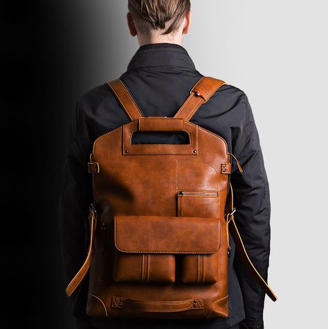 Leather Convertible Backpack This is an awesome leather convertible backpack, one bag 4 styles. Cheap Crossbody Bags, Leather Backpacks, Handbags Casual, Convertible Backpack, Men's Backpack, Branded Handbags, Handbags For Men, Bagpack, Laptop Backpack