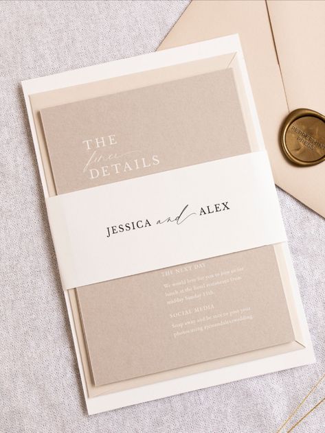 Menu Wedding Invitation, Modern Neutral Wedding Invitation, Champagne Wedding Invitations Elegant, Wedding Invites Minimal, Beige Wedding Invites, Wedding Cards Minimalist, Elegant Minimalist Wedding Invitation, Wedding Invitations Stacked, Wedding Invitations Packaging