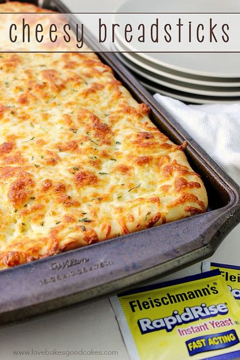 Easy and made from scratch Cheesy Breadsticks like your favorite pizza joint! Recipe includes step by step instructions with photos! Cooking with yeast doesn't have to be intimidating! #FleischmannsYeast #ad Love Bakes Good Cakes, Good Cakes, Cheesy Breadsticks, Bread Sticks, Cheesy Bread, Breadsticks, Bread And Pastries, Pizza Bread, Made From Scratch